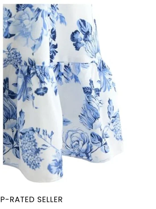 Floral Bowknot Back A-Line Dress Square Neck Puff Sleeve Smocked Vacation - Picture 3 of 5